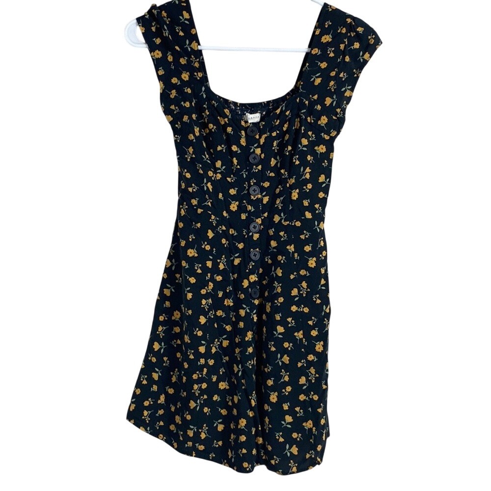 Aeropostale Black Floral Fit & Flare Dress Size XS bohemian